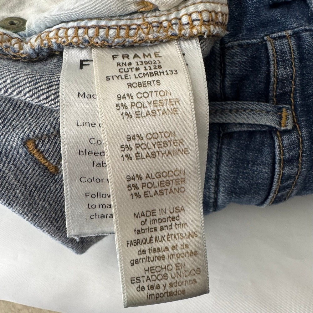 FRAME Denim Le Crop Mini Boot Roberts Jeans Dark Wash Distressed Raw Hem 26 - Picture 10 of 10